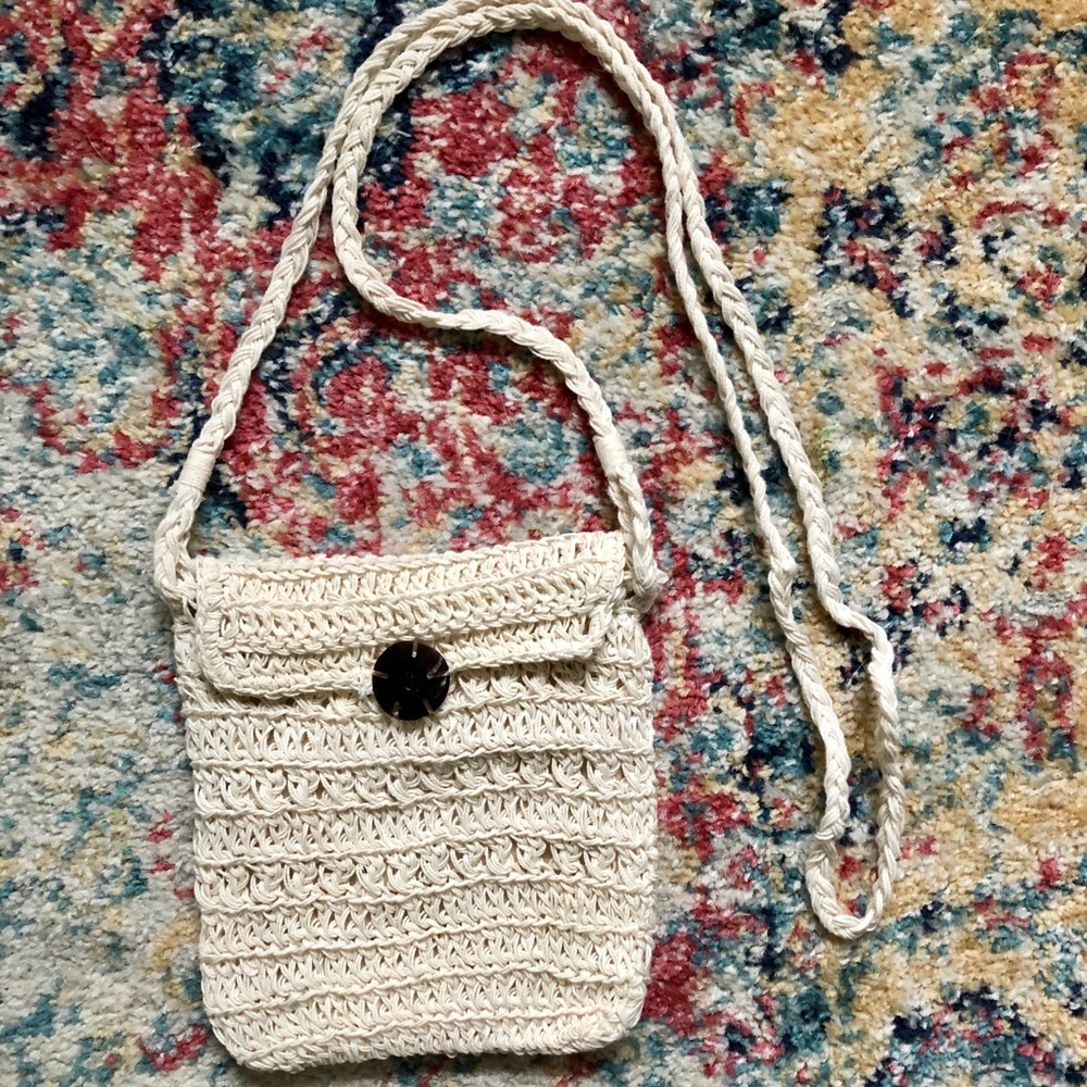 Woven cream crossbody bag